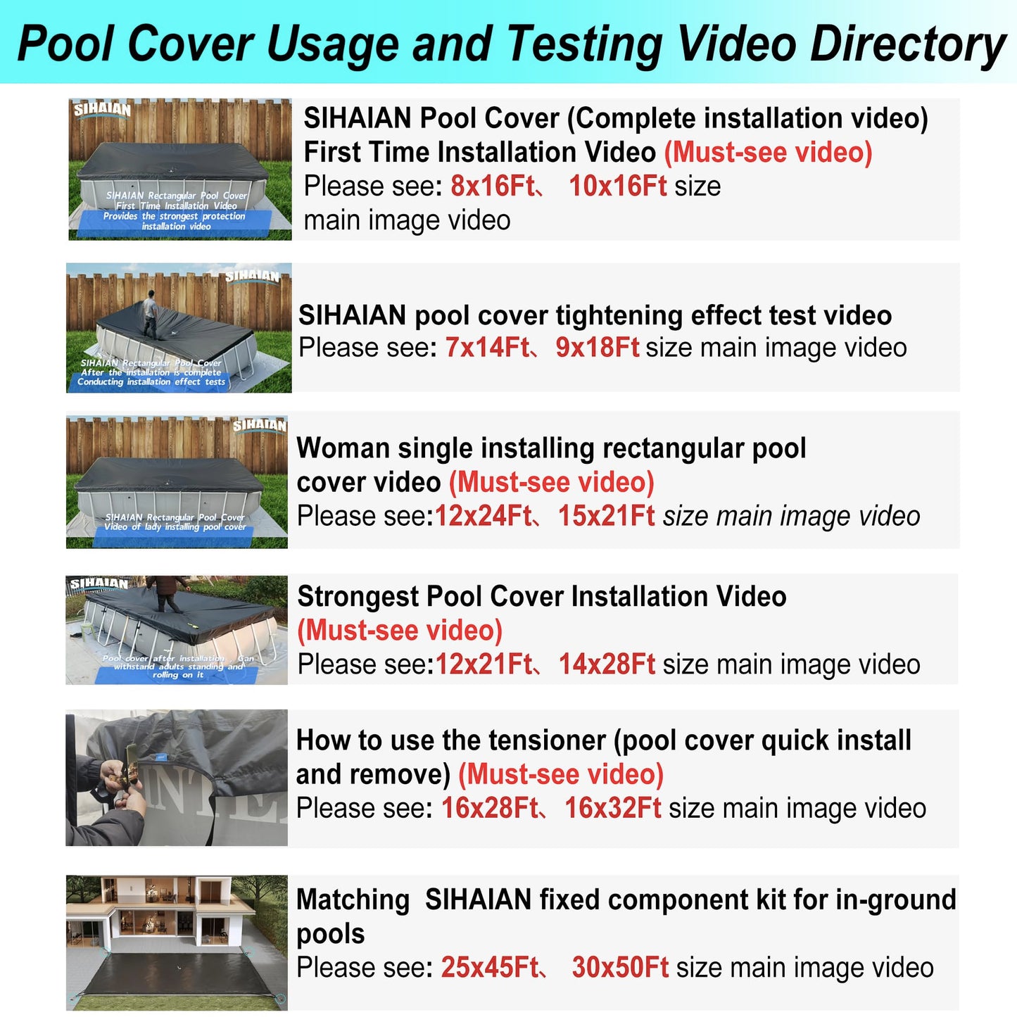 SIHAIAN 16x28Ft Oval Pool Cover UV Weather Resistant Side Storage