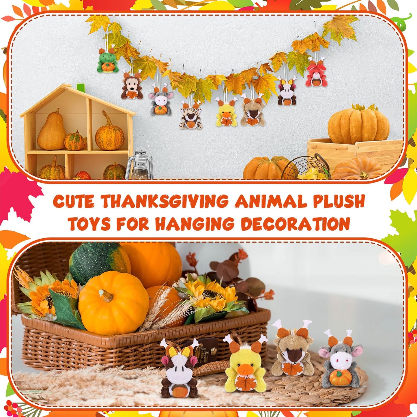 Blueweenly Thanksgiving Mini Plush Toys Pumpkin Maple 12 Pcs 2.76-3.15in