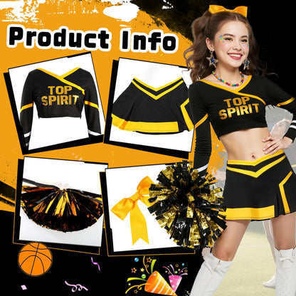 ROC PARTY Women Cheerleader Costume Yellow with Hairpins Pom Poms Size S