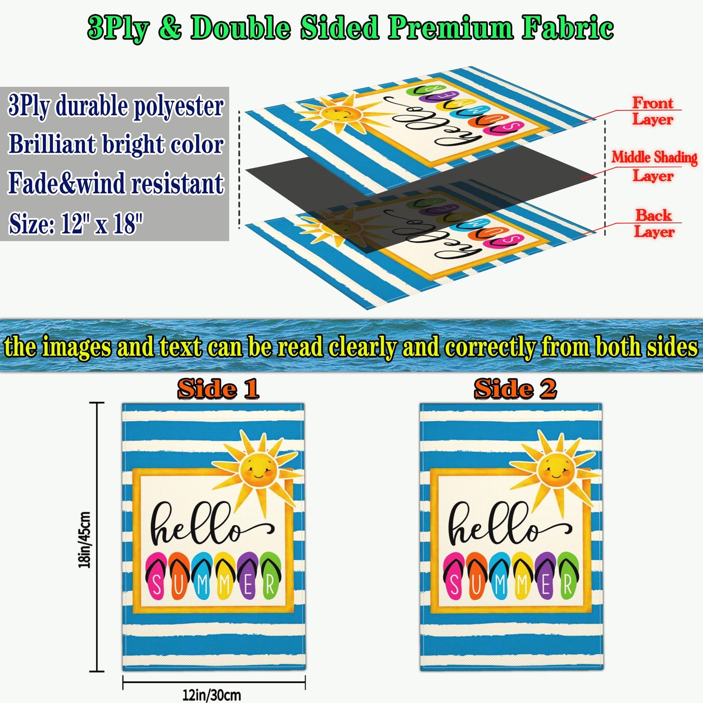 Shuitouk 3 Ply Summer Garden Flag 12x18 Inch Double Sided Outdoor Decor
