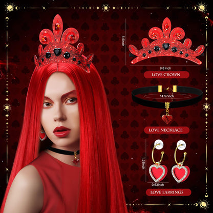 XunYee Halloween Queen Costume Set Red Wig Crown Choker Earrings 60x90cm