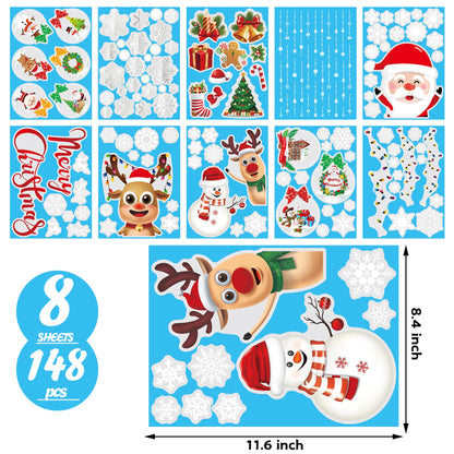 Joyful Start Christmas Window Clings Double Sided Snowflake Decals PVC