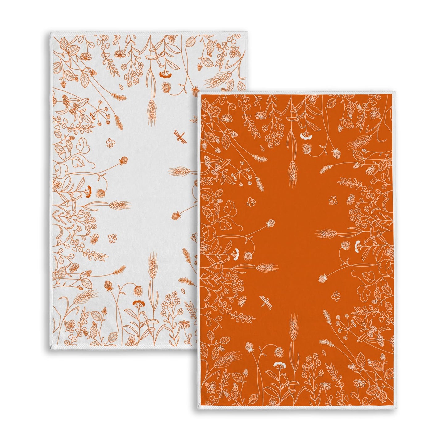 Rvsticty Fall Kitchen Towels Set 2, Floral Orange 18x26'' Thanksgiving Harvest