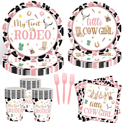 JOYHAPISTAR First Rodeo Birthday Party Supplies Set 120PCS Pink Rustic