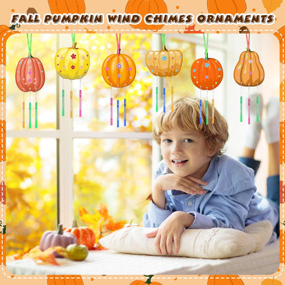 SRIZIAN Pumpkin Wind Chimes Kit DIY Wood Crafts Kids Autumn Party 8 Pack