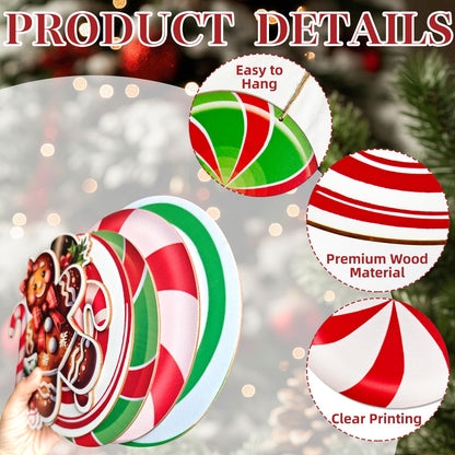 Generic Gingerbread Christmas Wooden Ornaments Large Red White Peppermint