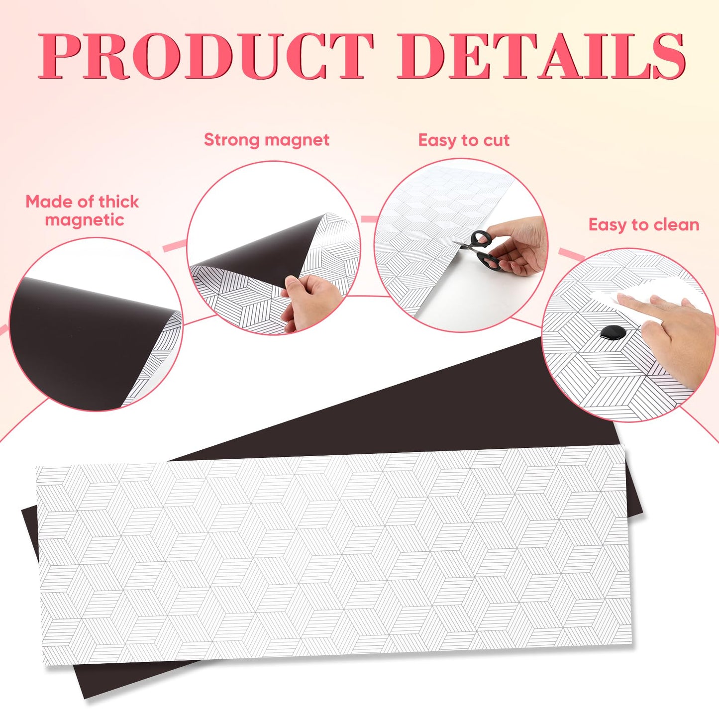 AUECOOME Magnetic Locker Wallpaper Sheet 12x36 Black Square 2pcs Pink Love