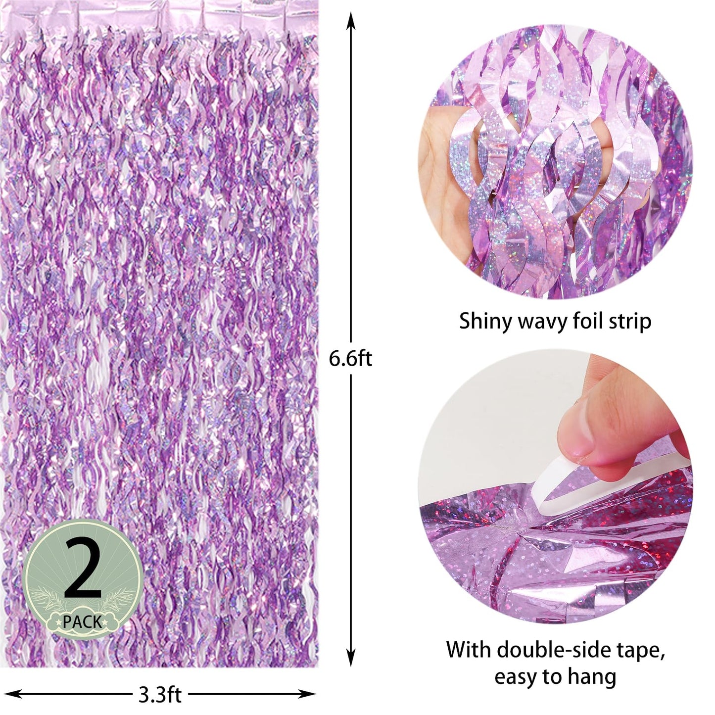 WBinFeng Lilac Pink Wave Party Backdrop Foil Fringe Curtain Streamers 2 Pack