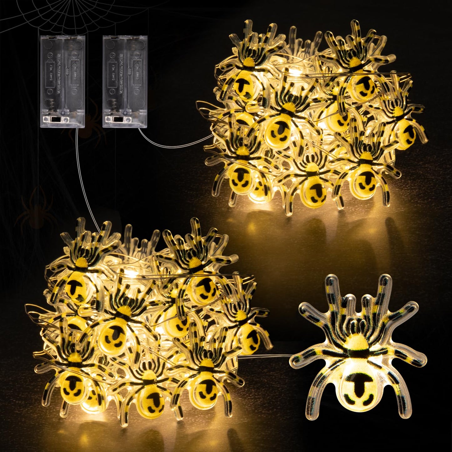 Joygoods Halloween Spider String Lights 7ft 20 LED Warm White Battery 2 Pack