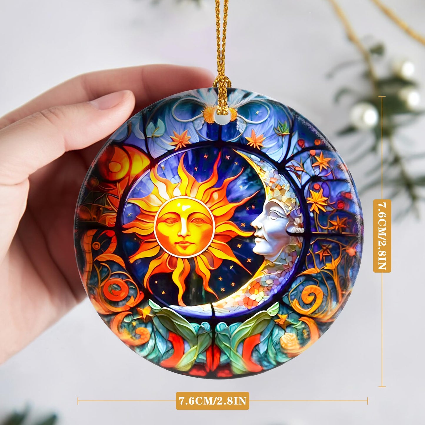 Touber Sun God Christmas Ornament Ceramic Holiday Decor Sun and Moon