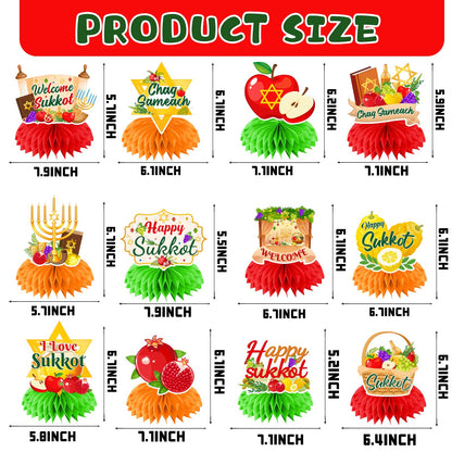 Gexlaju Sukkot Decorations Honeycomb Centerpieces 12pcs Red Yellow Paper
