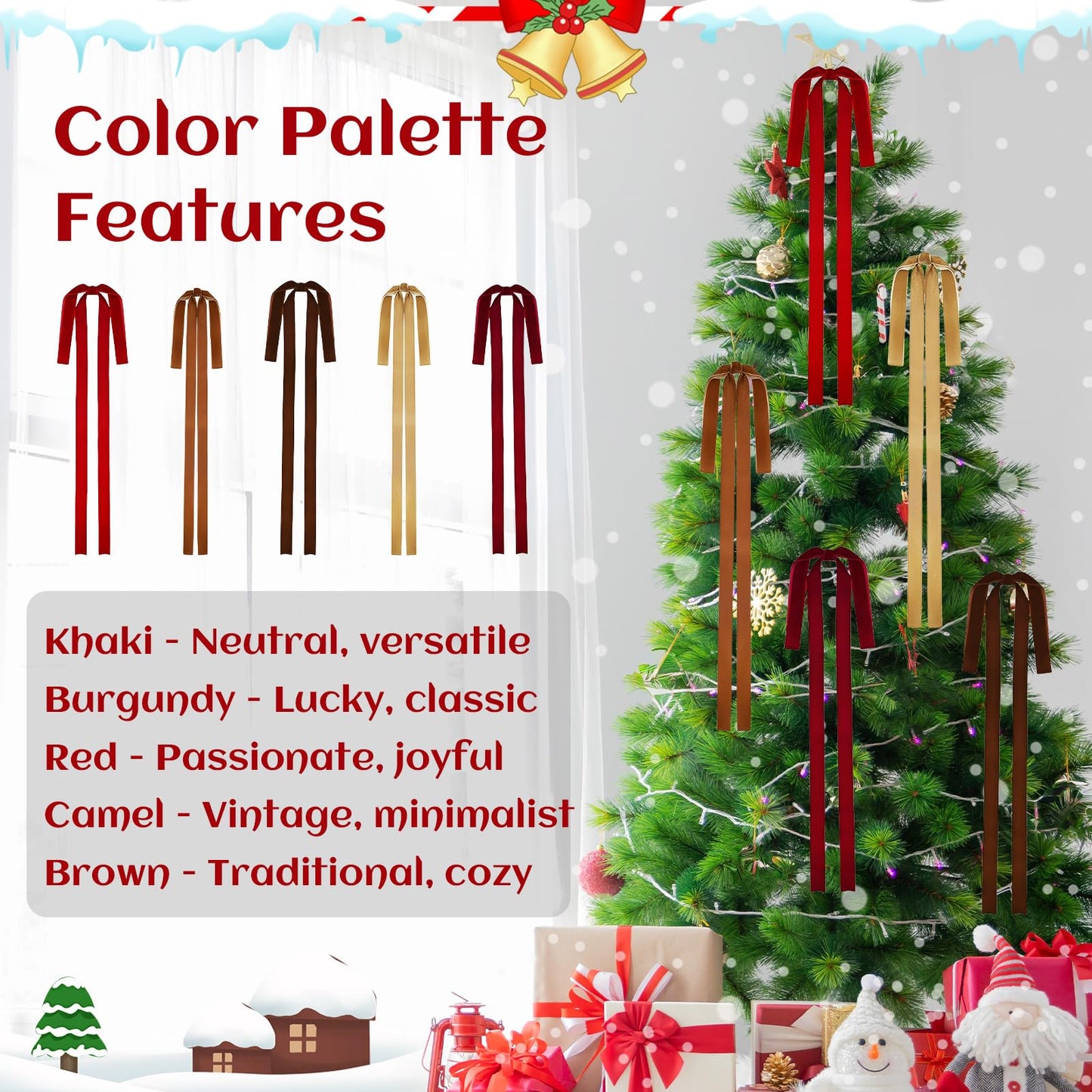Rokkibom 6 PCS Large Khaki Velvet Ribbon Bows 23.5x15.5 Inch Christmas Decor