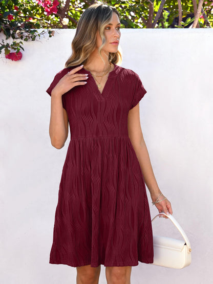 ANRABESS Womens Summer V Neck Cap Sleeve Tunic Dress Wine Red Size L