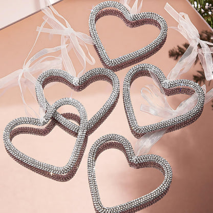 Mrchtmas Christmas Silver Bow Ornament 2025 Heart Rhinestones 1 Pc