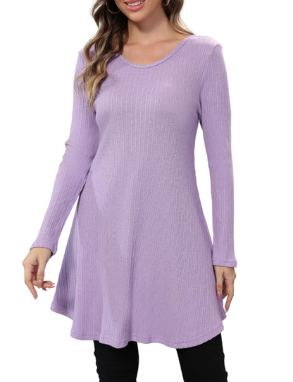 Aphratti Womens Sweater Dress Tunic Top Long Sleeve Casual Lavender L