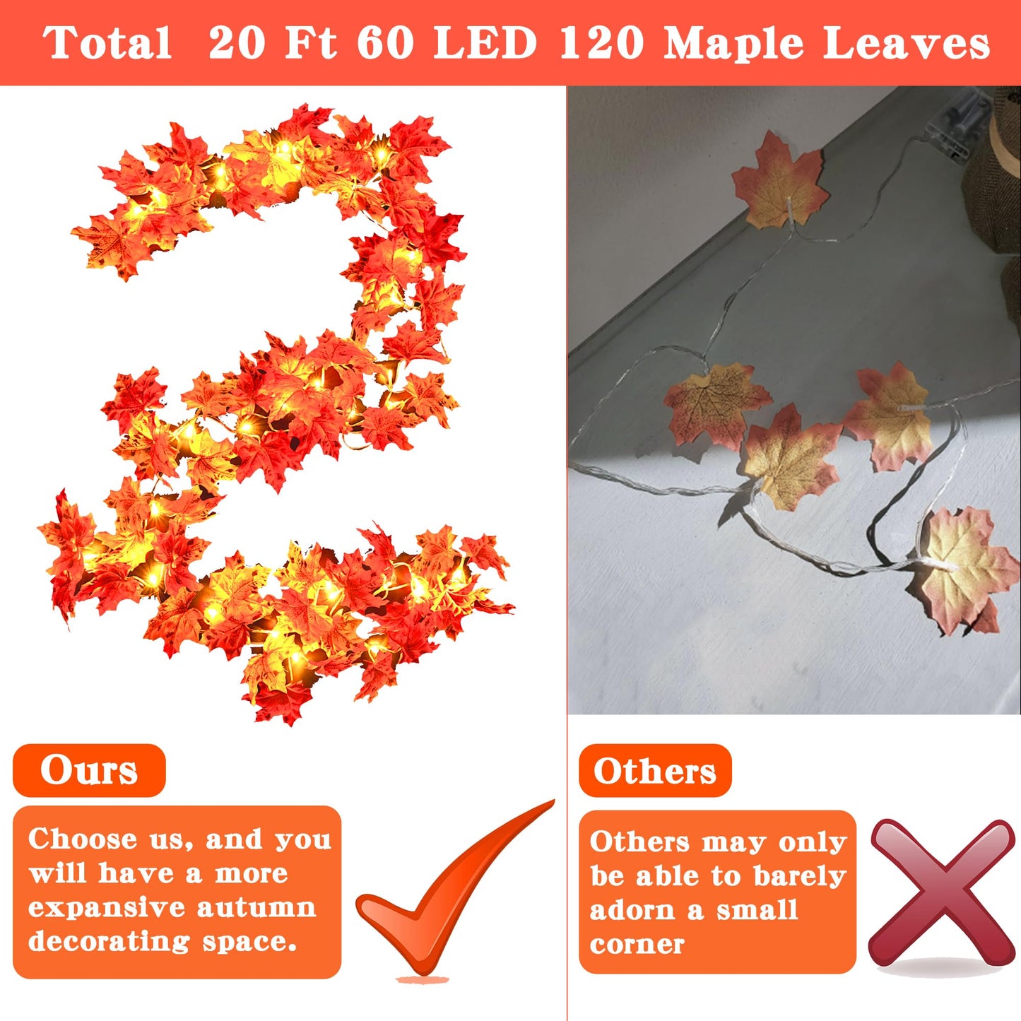 Feybxla 2 Pack Maple Leaf String Lights 20ft 60 LED Multicolor Waterproof