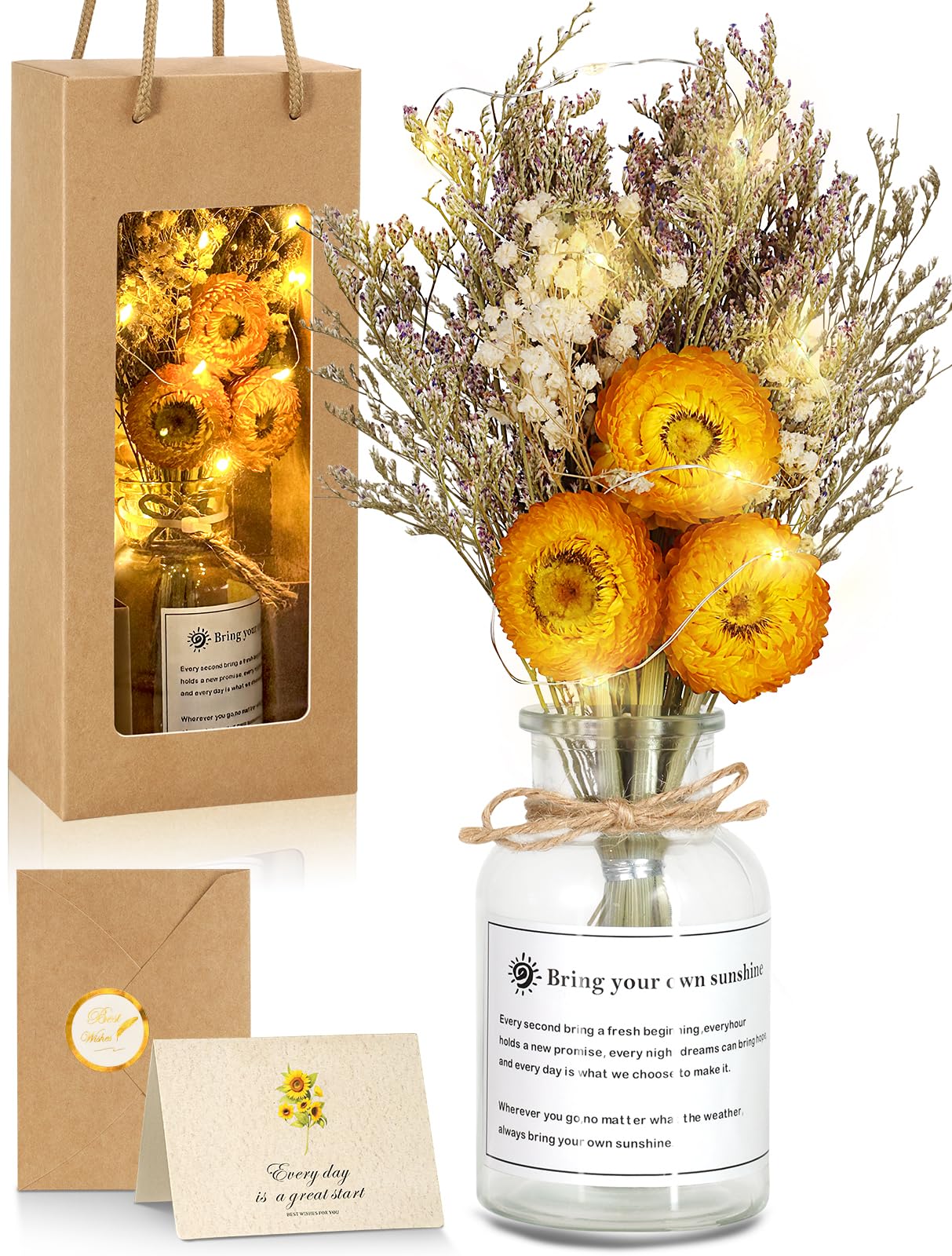 JMHACHY Preserved Sunflower Gift for Mom Birthday Yellow Natural Fibers