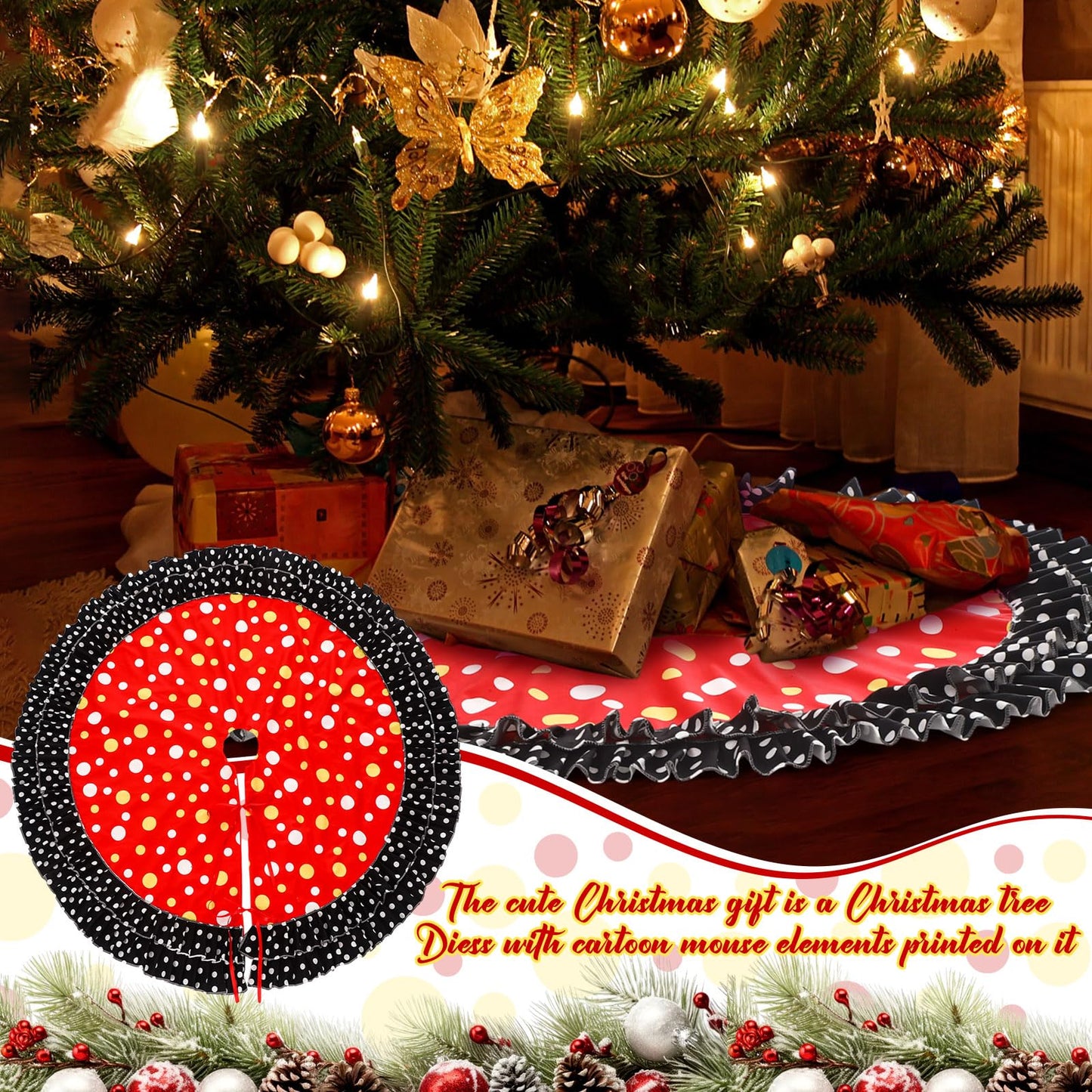 Soulchen Christmas Tree Skirt Double Layer Red Black Yellow Big Wave Point 51"