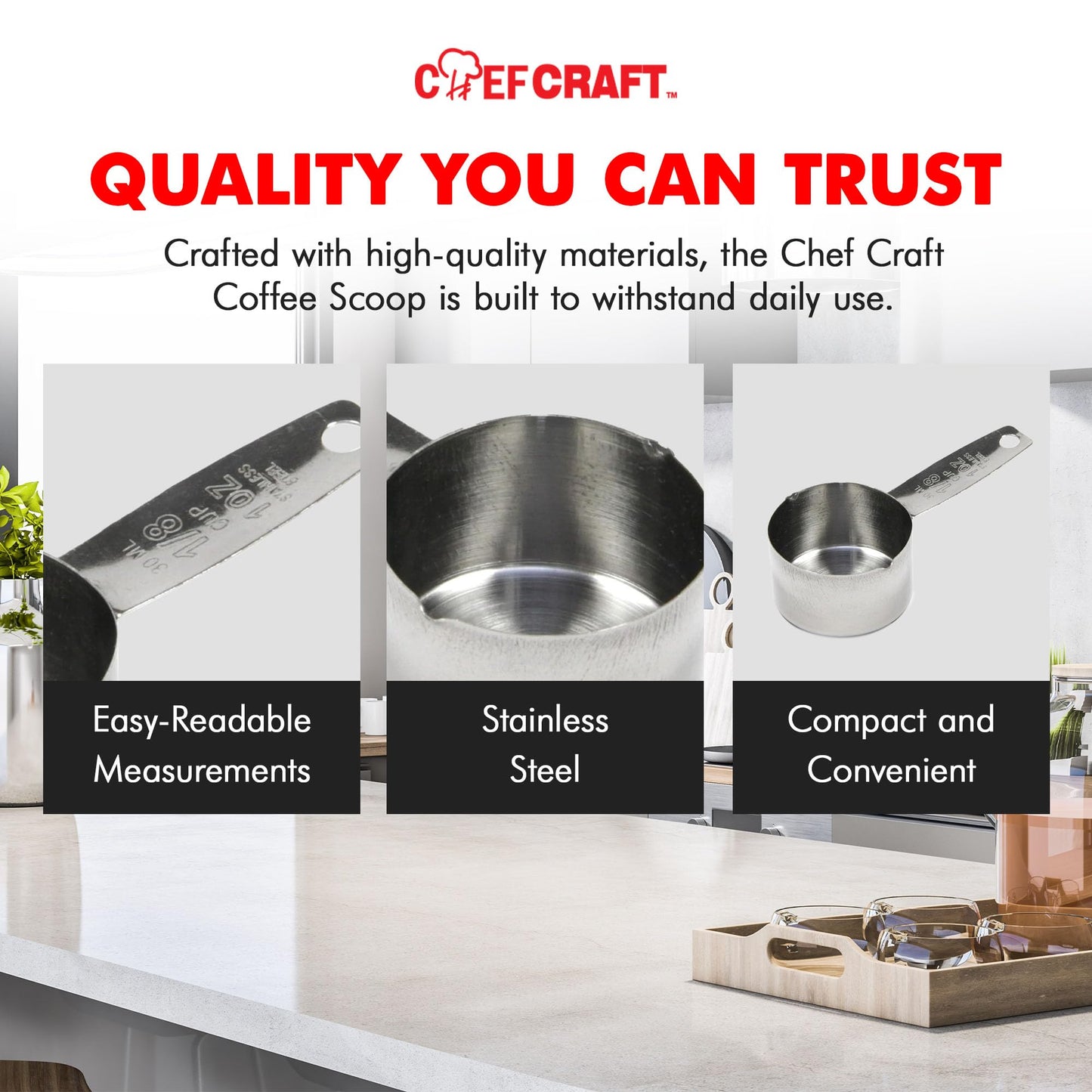 Chef Craft Select Coffee Measurer 4 Inch 2 Tbsp Stainless Steel