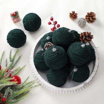 Soulchen 15 Pcs 3.15" Large Green Velvet Flocked Christmas Balls Ornaments