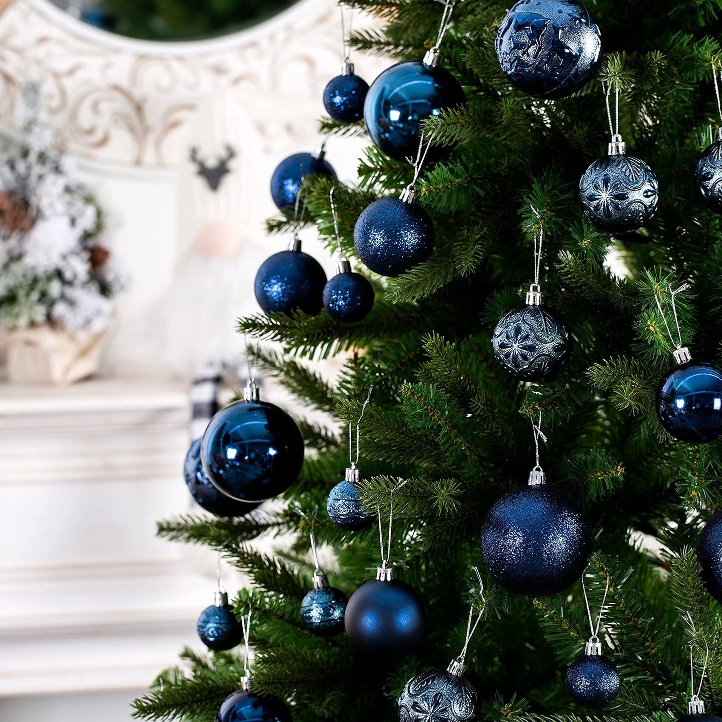 Senjie Night Blue Shatterproof Christmas Ornaments 32pcs Set Plastic