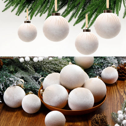 HyDren 24Pcs Beige Velvet Shatterproof Christmas Ornaments Balls 3.15,2.76,2.36"