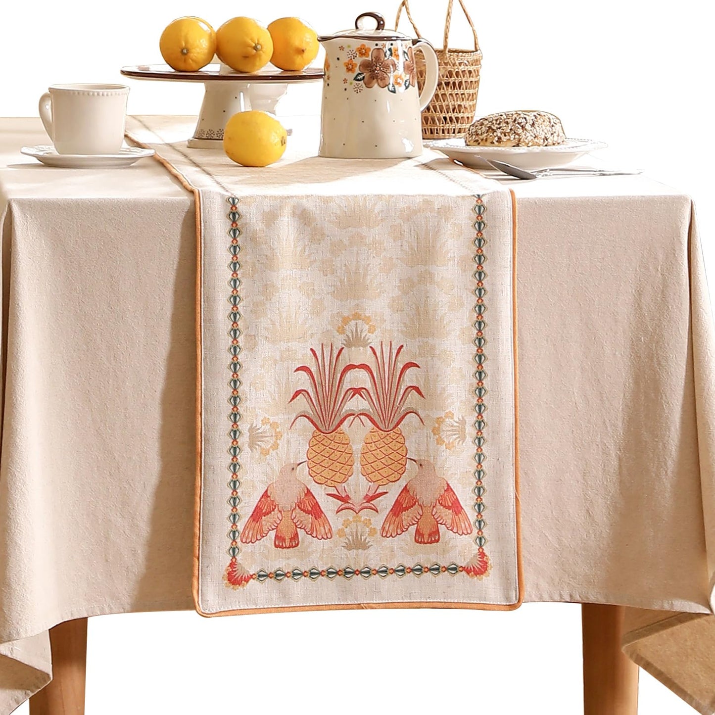 patdrea Tropical Linen Table Runner 12x102in Yellow Pineapple Floral Modern