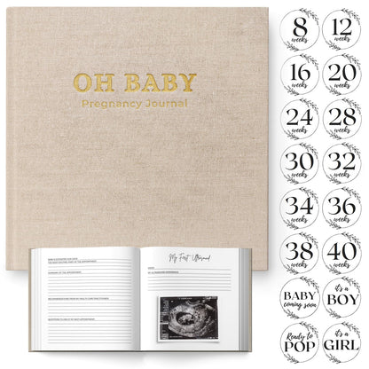LUMOSX Pregnancy Journal Memory Book Baby Bump Stickers Beige Gender Neutral