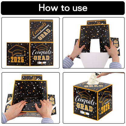 BEISHIDA 2025 Graduation Card Box Black Gold 9x9x9 Inch Party Decor