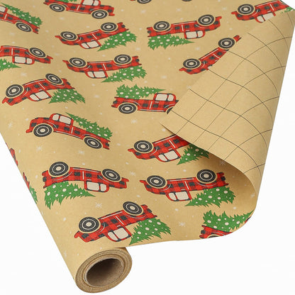 CAMKUZON Kraft Christmas Wrapping Paper Roll Vintage Red Black Plaid 17.4 Inch