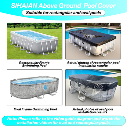 SIHAIAN 16x28Ft Oval Pool Cover UV Weather Resistant Side Storage