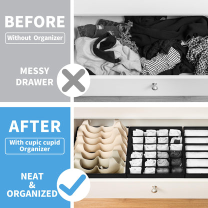 Cupic Cupid Drawer Organizer Set of 4 Foldable Black Closet Dividers