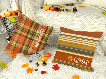 4TH Emotion Fall Pillow Covers 18x18 White Pumpkin Check Set of 4