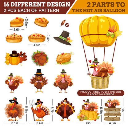 Whaline 45Pc Thanksgiving Turkey Hot Air Balloon Paper Cutouts Autumn Decor