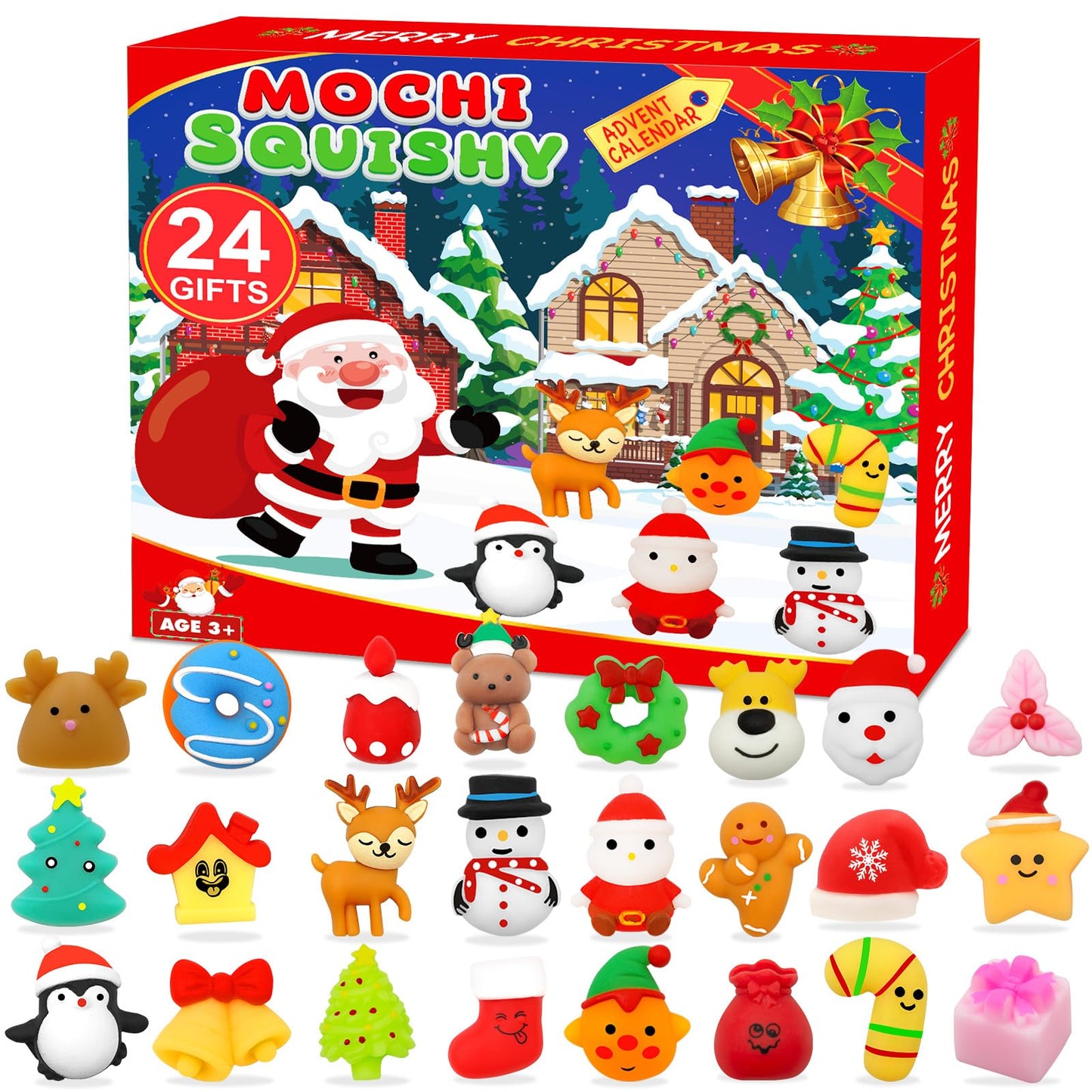 Govetom 2025 Christmas Advent Calendar 24 Days Multi-color Mochi Squishy Toys