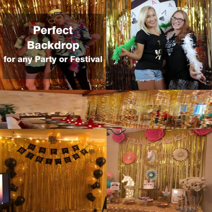 Calmi Halloween Foil Fringe Curtain Backdrop 6.6x3.3ft Orange Purple Black 3Pack