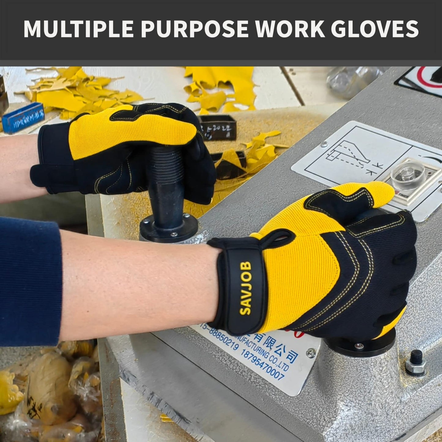 SAVJOB Women's Light-Duty Work Gloves Faux Leather Yellow Size Small