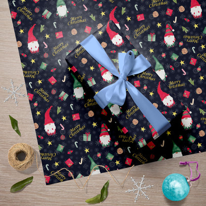 GIOLNIAY Gnome Christmas Wrapping Paper Navy Blue 4 Jumbo Sheets 28x40