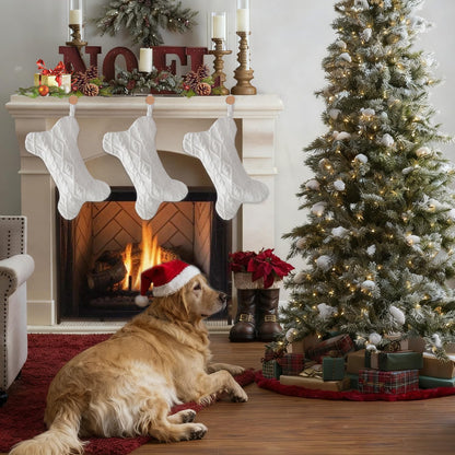 Mayler Yee Dog Christmas Stocking White Knit Bone Shape 16.7x9.6 Inch