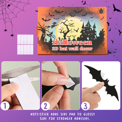 PFAMKEER Halloween Bat Stickers 120pcs 3D Black PVC Various Sizes