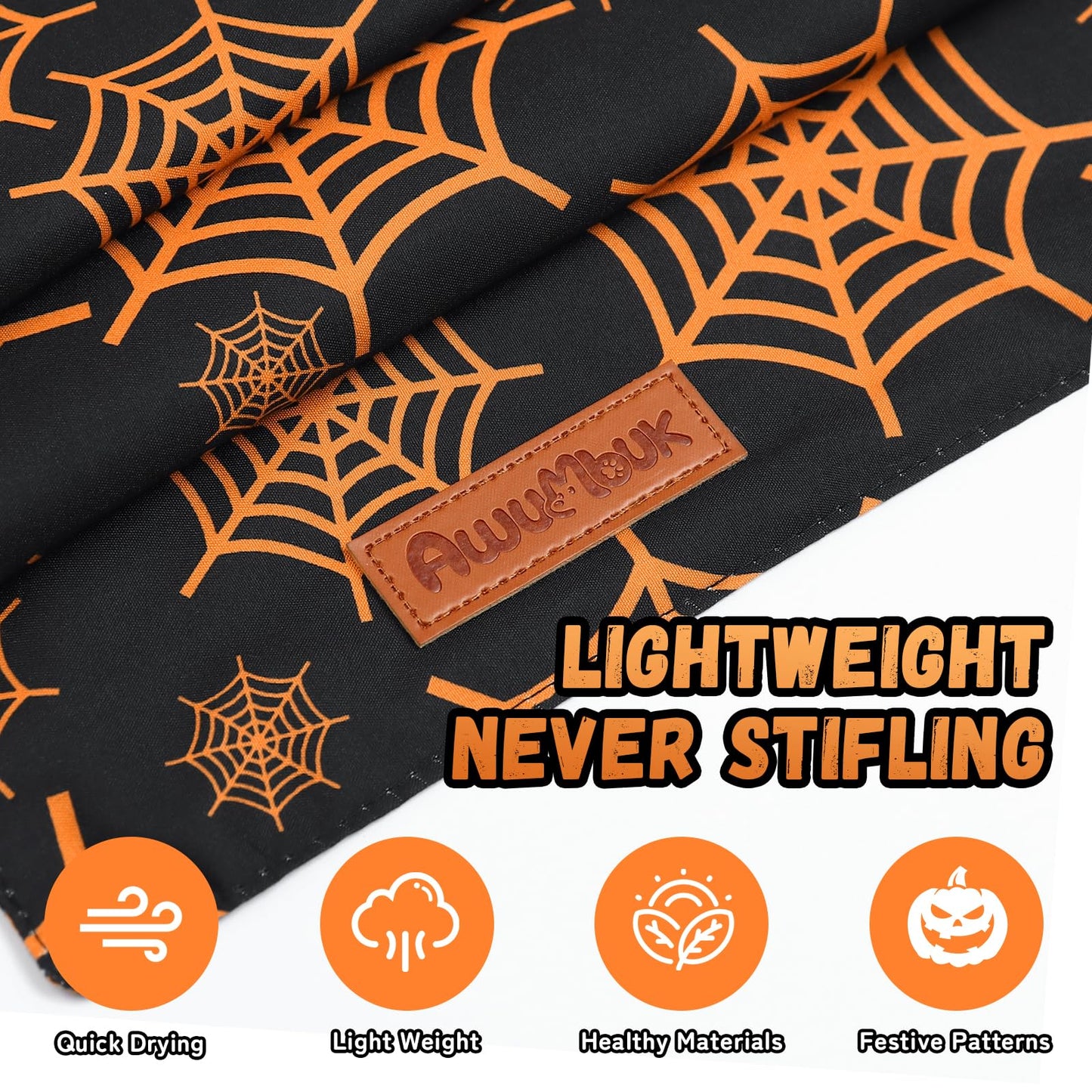 Awumbuk Halloween Dog Bandanas 2 Pack Reversible Pumpkin Spider Web Black