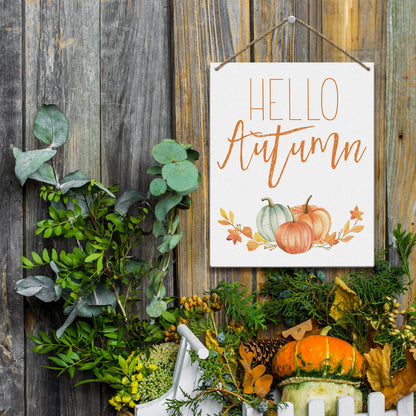 Hello Autumn Rustic Wood Wall Sign Fall Decor Seasonal Harvest Farmhouse