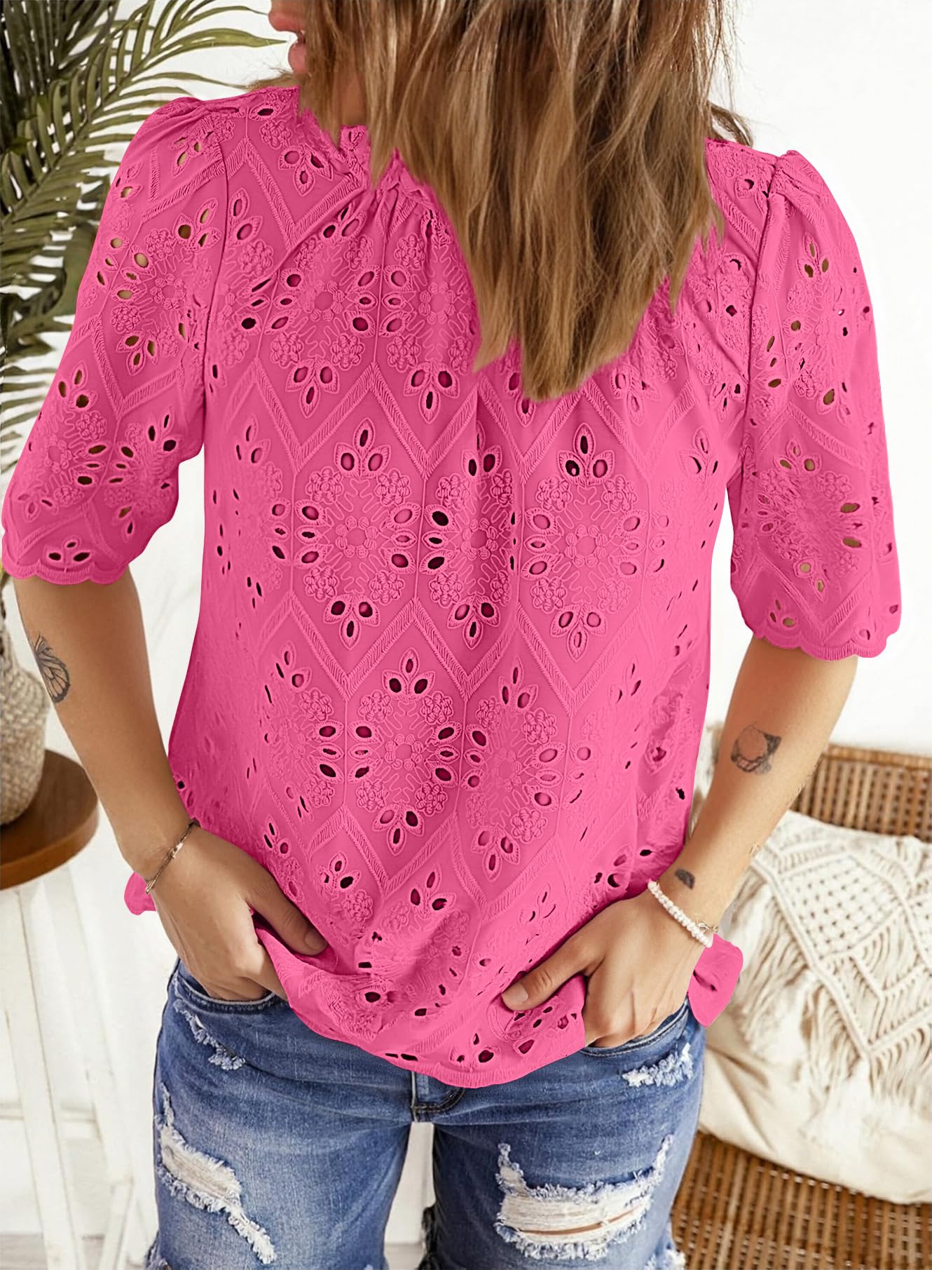 BETTE BOUTIK Womens Flowy Summer Tunic Top Bright Pink Size XL