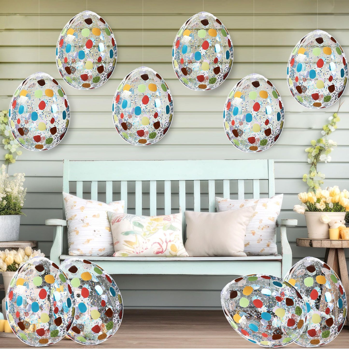 Jetec 12 Pcs Inflatable Easter Eggs 16in Large Glitter PVC Decorations Silver