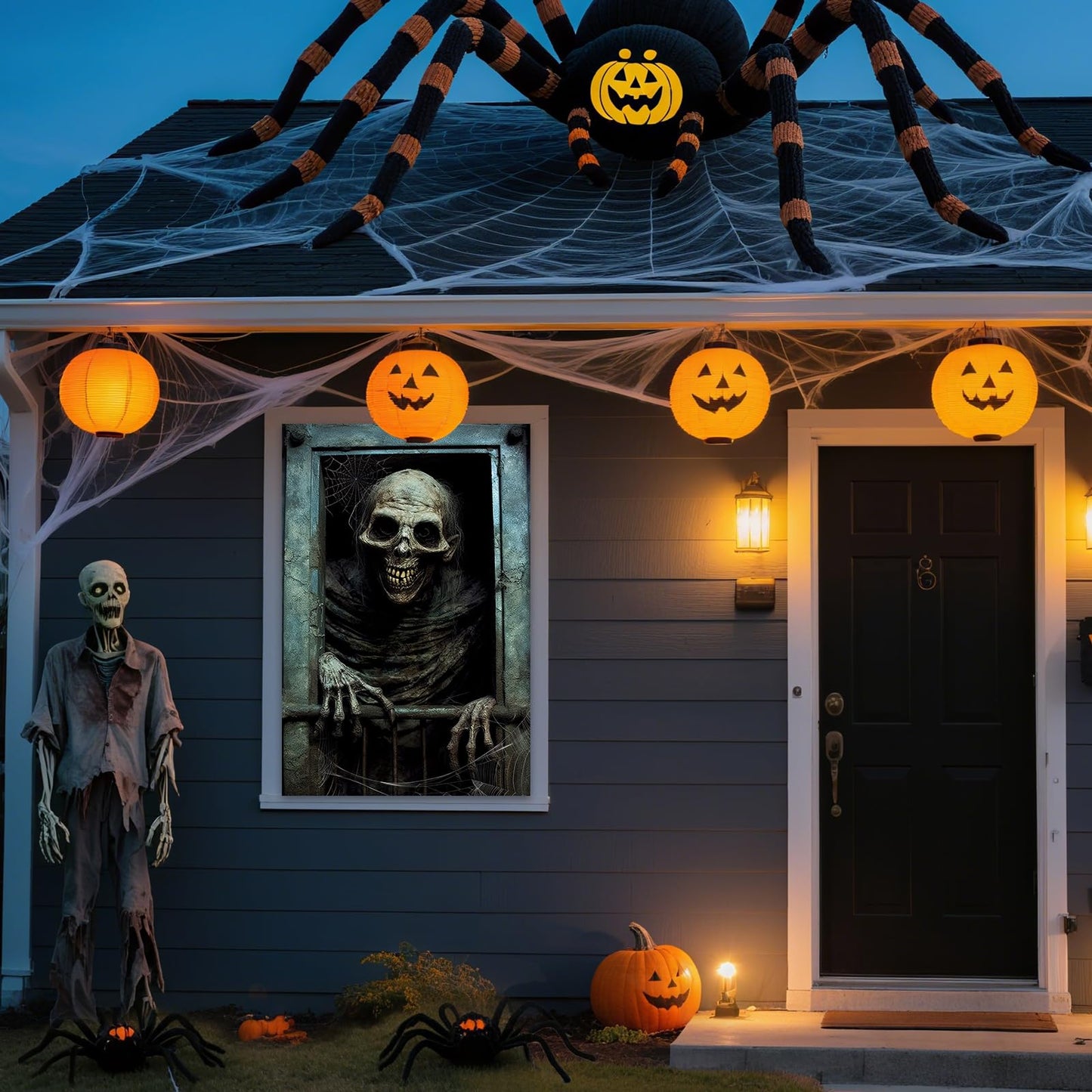 rookea Halloween Funny Skeleton Curtain Banner Spooky Window Decor Polyester