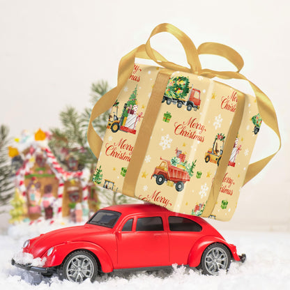 WRAPLULU Christmas Truck Wrapping Paper 4 Jumbo Sheets 28x40in Yellow