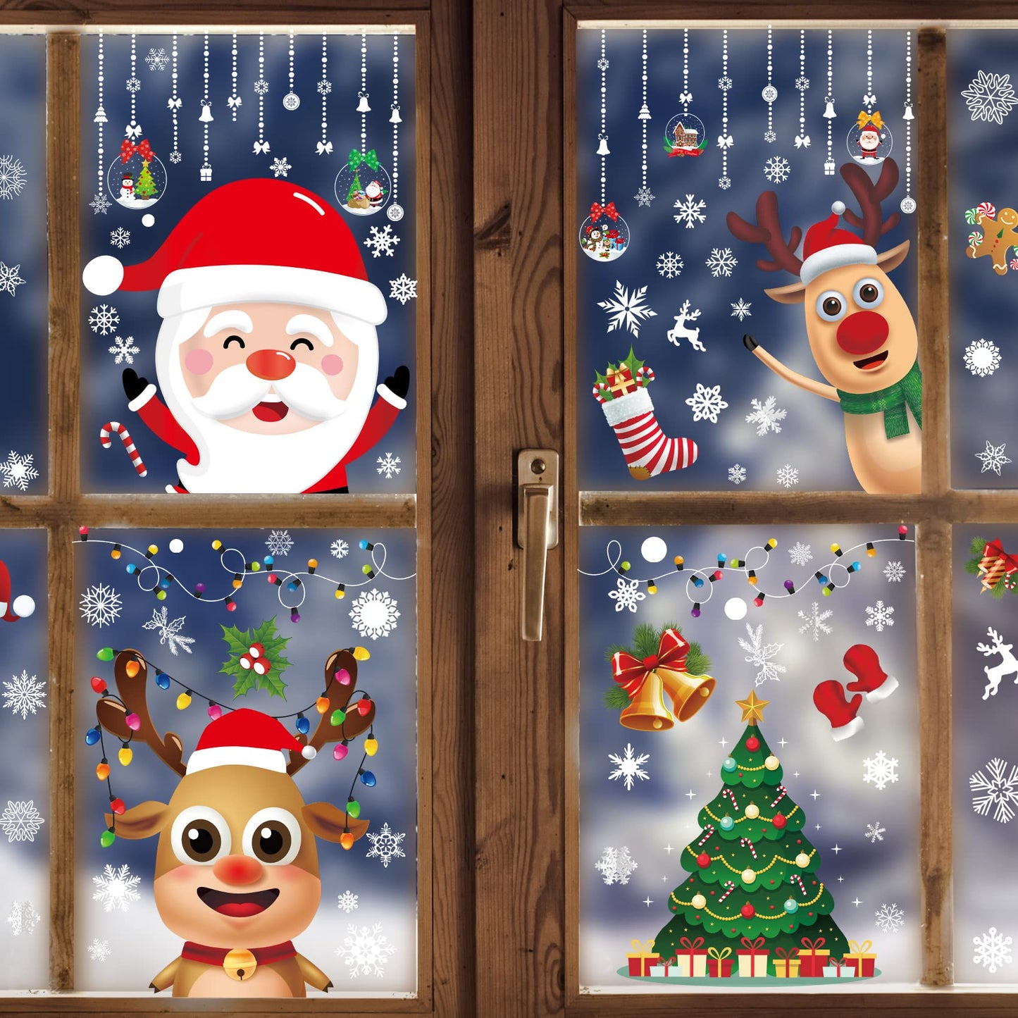 Joyful Start Christmas Window Clings Double Sided Snowflake Decals PVC