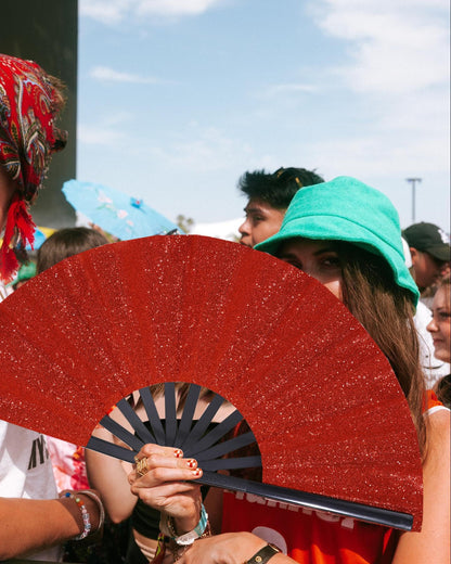 GeGeYa Large Folding Hand Fan Red Glitter for Dance Party Outdoor Decor