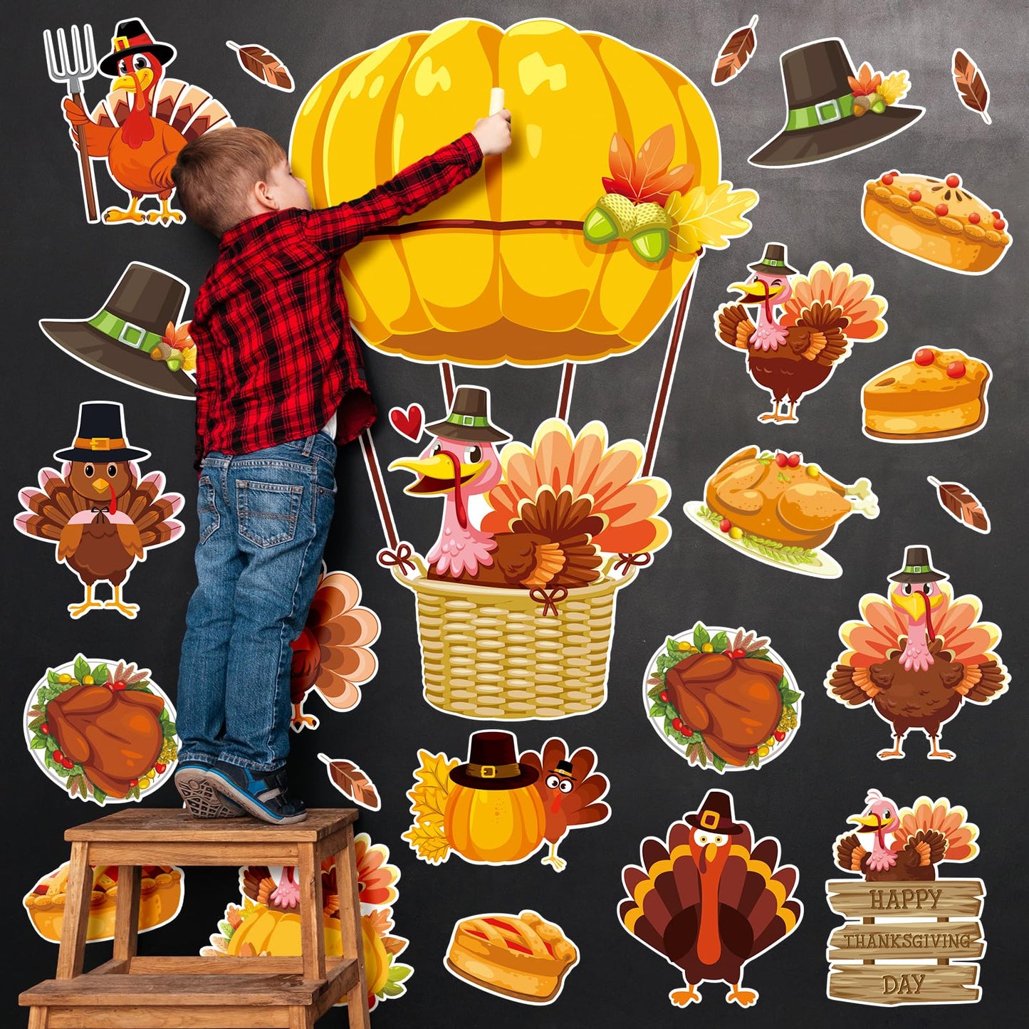 Whaline 45Pc Thanksgiving Turkey Hot Air Balloon Paper Cutouts Autumn Decor