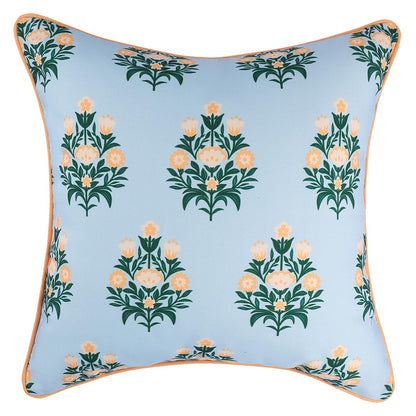 TIDEVERA Throw Pillow Cover Water Repellent Baby Blue Orange Floral 18x18